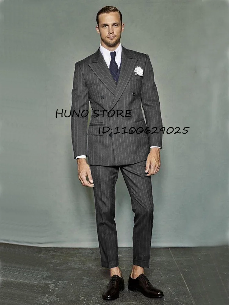 Мужские костюмы темно-синего цвета в полоску из 2 предметов свадебные с