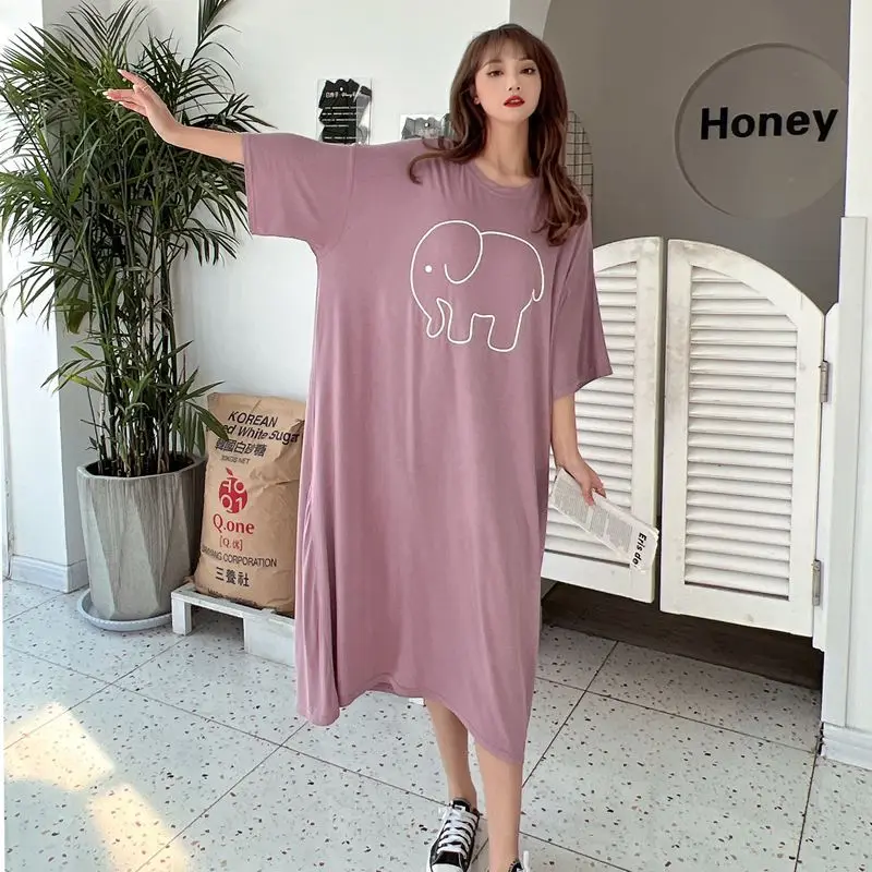 Night Wears For Women Summer 2022 Pajamas Modal Printed Dress Plus Size Loose Nightdress Outwear Home Dresses Women Nightwear