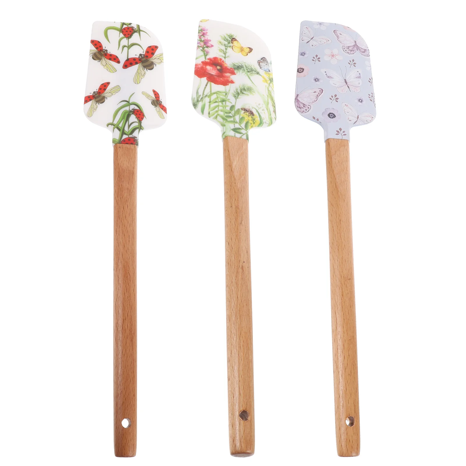 

3 Pcs Printing Scraper Wooden Handle Silicone Spatula Wedding Party Supply Non Stick Cake Small Jar