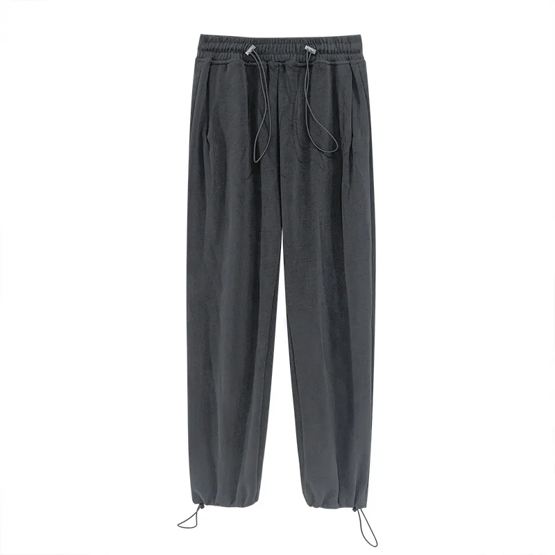 

Drawstring Elastic Waist Gray Sports Pants Female Spring and Summer Straight-Leg Ankle-Banded Pants Loose Slimming