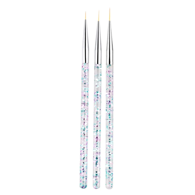 

3Pcs/set Nail Art Liner Brush Nail Gel Polish Painting Nail Art Design Brush Pen Set Rhinestone Handle Nail Drawing Pen
