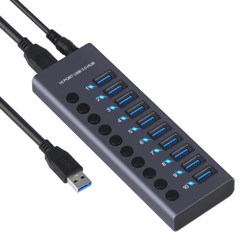 

Aluminum Alloy Multi-port USB3.0 Hub HUB Docking Station With Independent Switch High Current USB Splitter Office