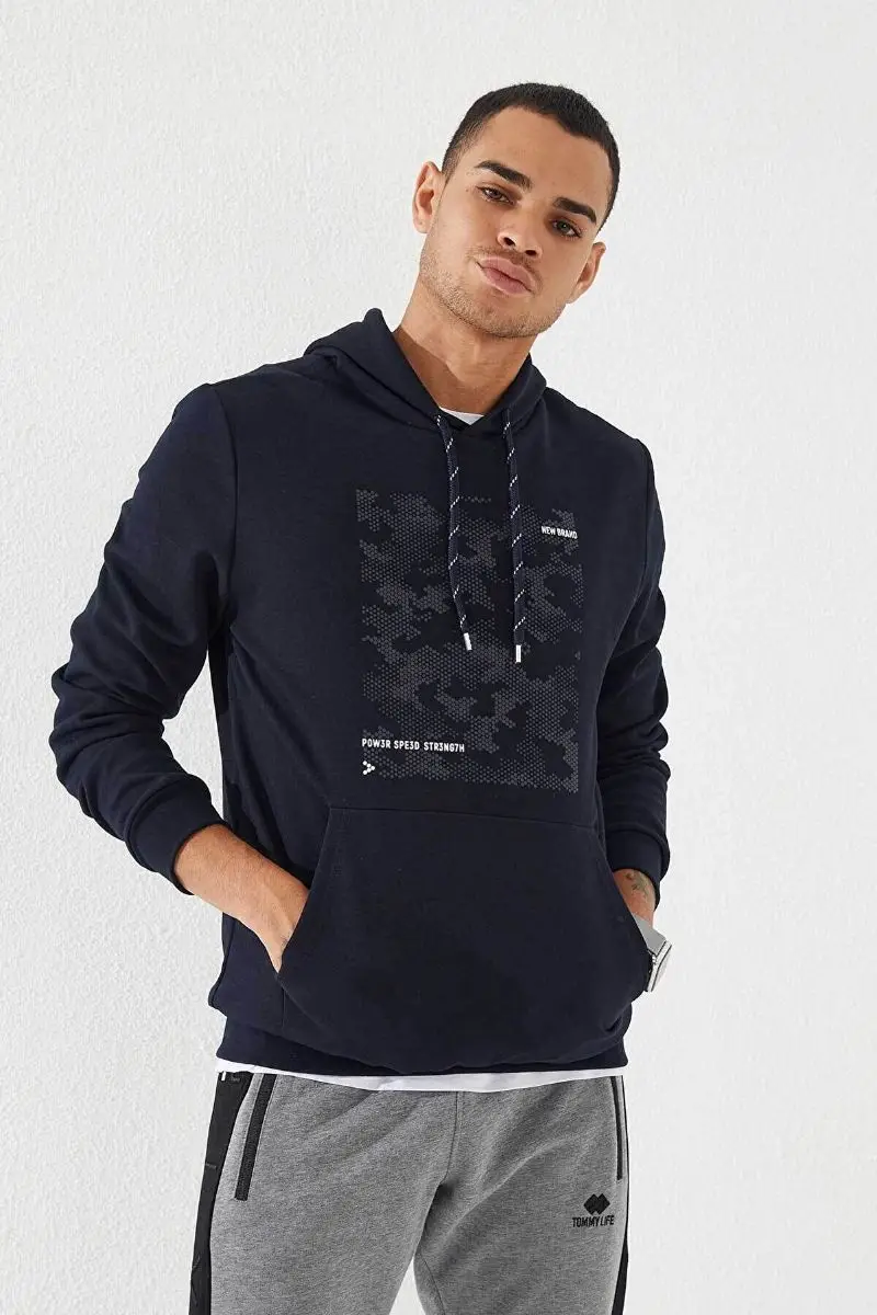 

Hooded camouflage pattern printed navy blue men's navy blue Sweatshirt