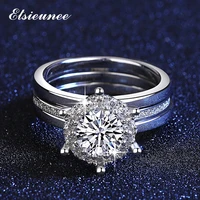elsieunee 100 925 sterling silver 1ct moissanite ring lab diamond bridal sets wedding engagement rings for women fine jewelry