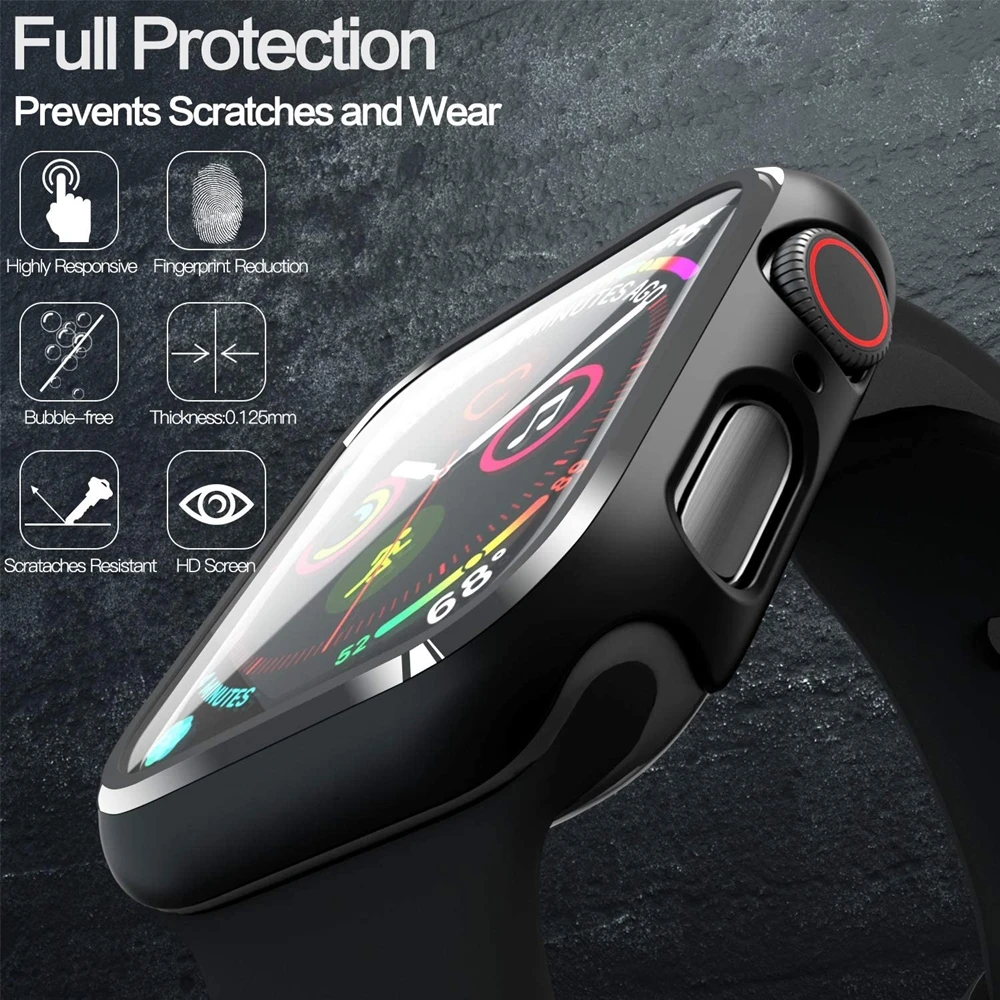 Glass + Cover For Apple Watch Case 8 7 6/SE/5/4/3/2/1 iWatch 42mm 38mm bumper Tempered Glass for apple watch 44mm 40mm 45mm 41mm