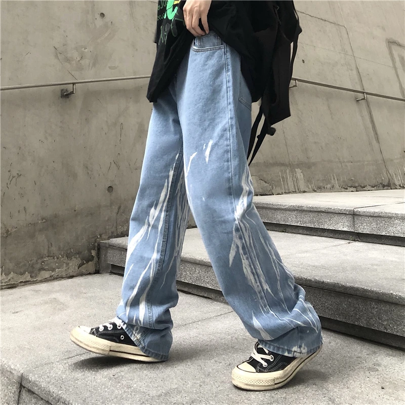 Womens Jeans High Waist Vintage Straight Baggy Pants Chic Design Streetwear Gradient Color Hip Hop Y2K Denim Wide Leg Trouser
