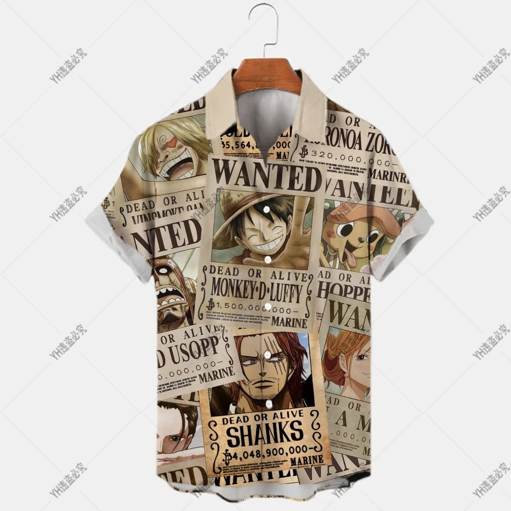 2022 One Piece New Men's Hawaiian Shirt Summer Men's Short Sleeve Shirt Street Hip Hop Luffy Print Shirt Lapel Single Button 5XL