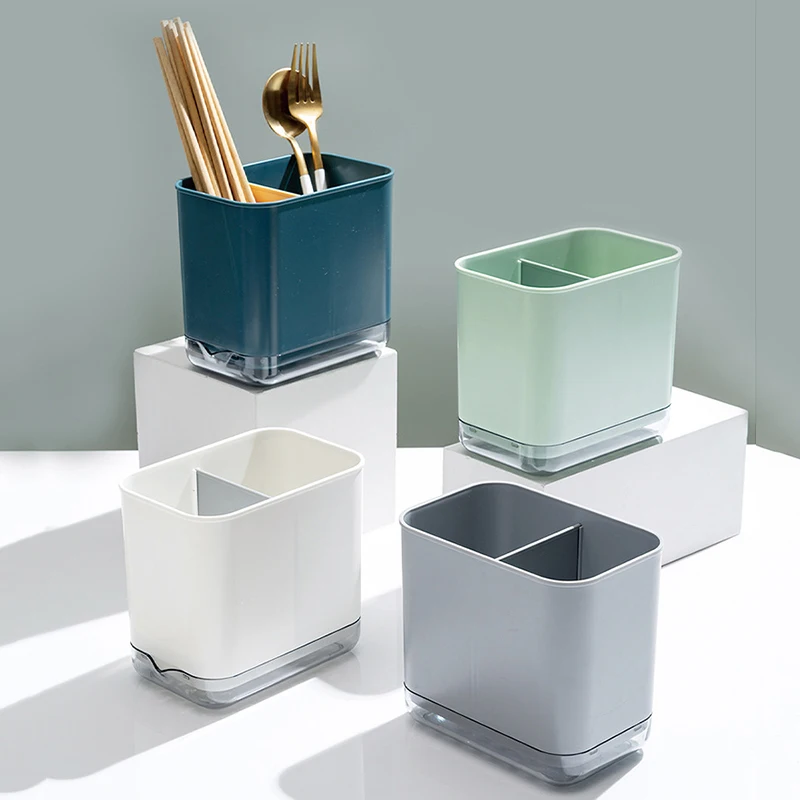 

Multi-functional Spoon Fork Chopstick Storage Holder Desktop Drainable Double-layer Tableware Knife Shelf Cutlery Organizer
