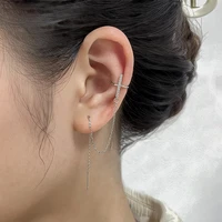 missing one earrings fake piercing vintage crucifix zircon tassels ear clip korean trend womens earrings jewelry wholesale