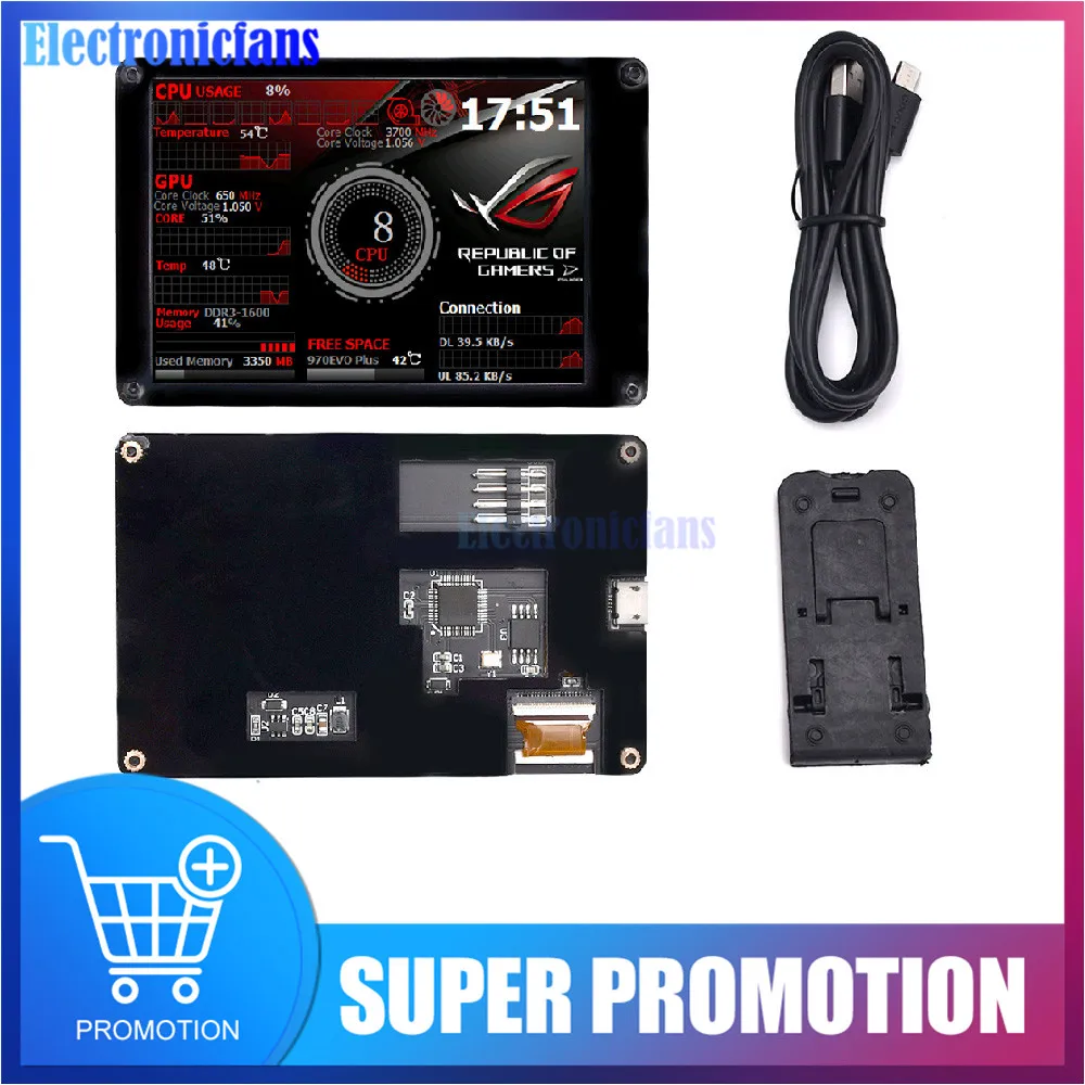 

3.5 Inch IPS LCD Monitor Display AIDA64 USB Dynamic Display Sub-Screen TYPE-C 320*480 Support Vertical Screen for Raspberry Pi