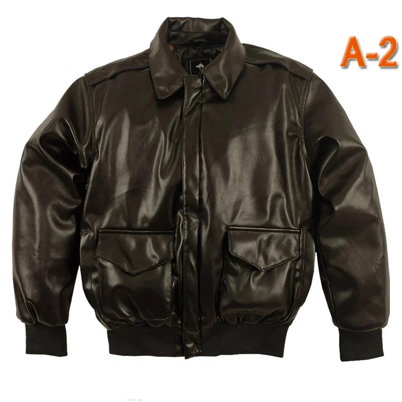 

A2 Leather Aviator Jackets Men's Winter Retro US Air Force Bomber Jacket Thick PU Motorcycle Jacket Military Winderbreaker Loose