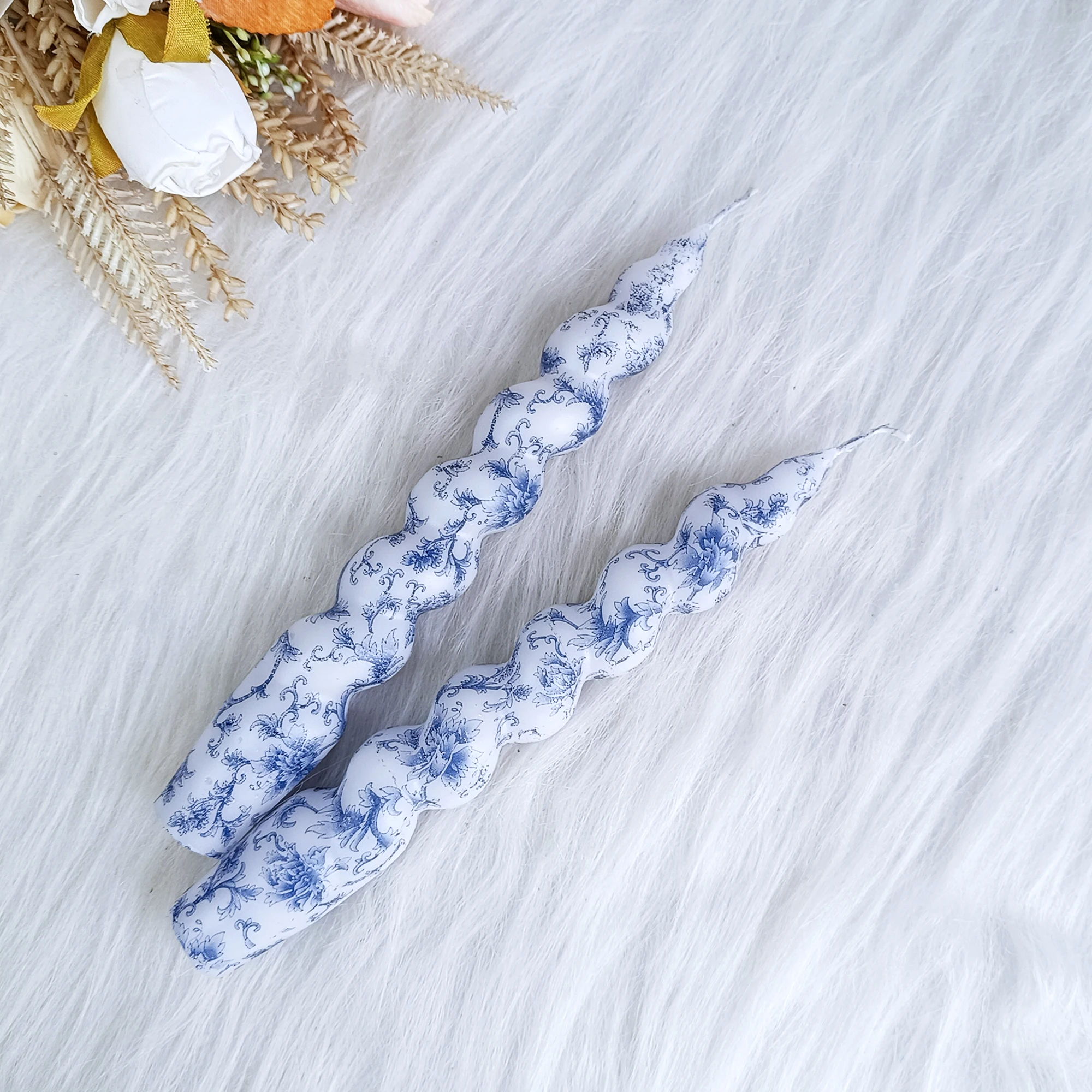 Свечи ручной работы SSY с синим цветочным узором подарочные свечи 2 шт. 7 28 дюйма