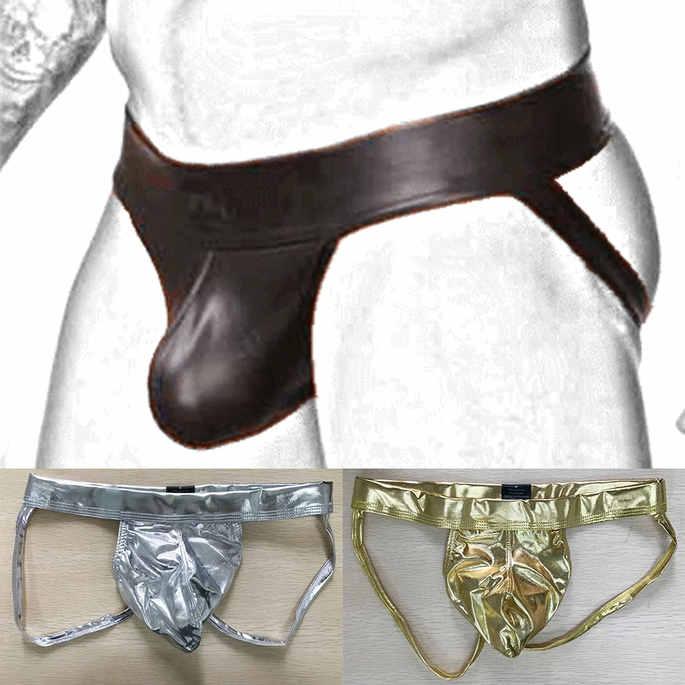 

Men Erotic Panties Patent Leather U-Bulge T-Pants Sissy Pouch Thong Underwear Faux Leather Gay Erotic Panties Male's Thongs