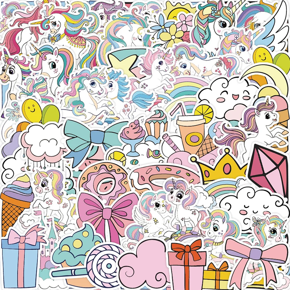 

10/30/50PCS Kawaii Unicorn Cartoon Cute Stickers Decals DIY Fridge Phone Suitcase Laptop Notebook Car Wall Colorful Sticker Gift