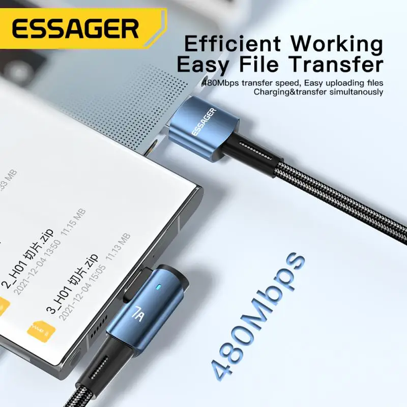 

Essager 480mbps Data Transmission Type C Cable Angled Fast Charing Cord Aluminum Alloy Shell Mobile Elbow Design Usb 7a 100w
