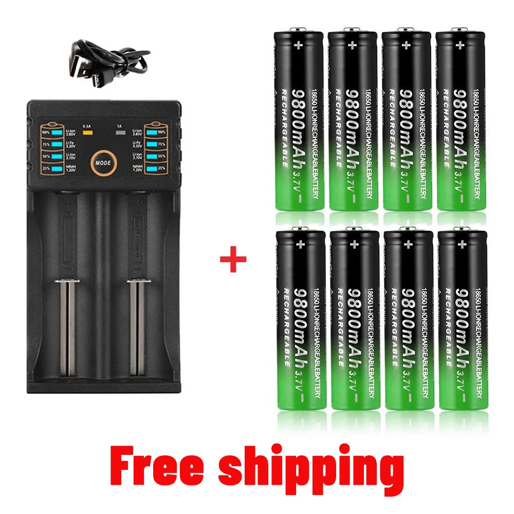 

100% New 18650 battery 3.7V 9800mAh rechargeable li-Ion battery with charger for Led flashlight batery litio battery+1 Charger