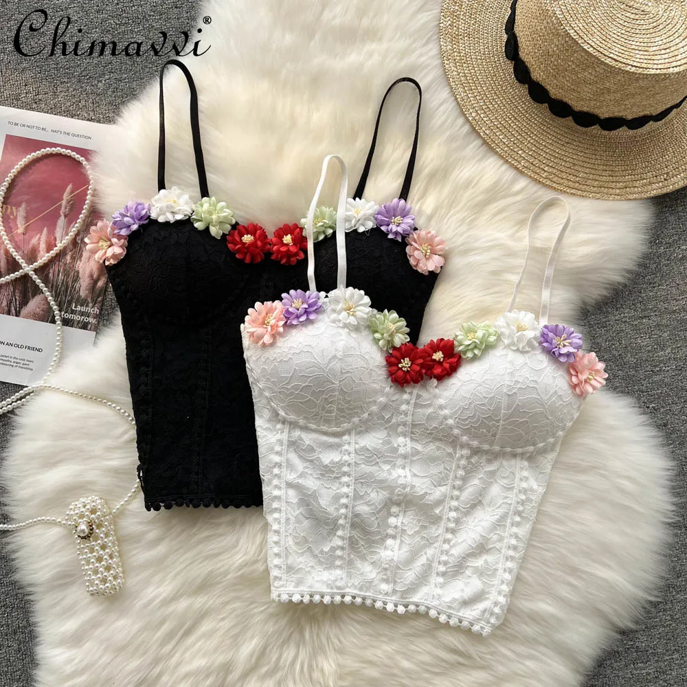 

2022 Summer Clothes New Fashion Design Three-Dimensional All-Match Flowers Bandeau Sling Sexy Outerwear Vest Bottoming Top