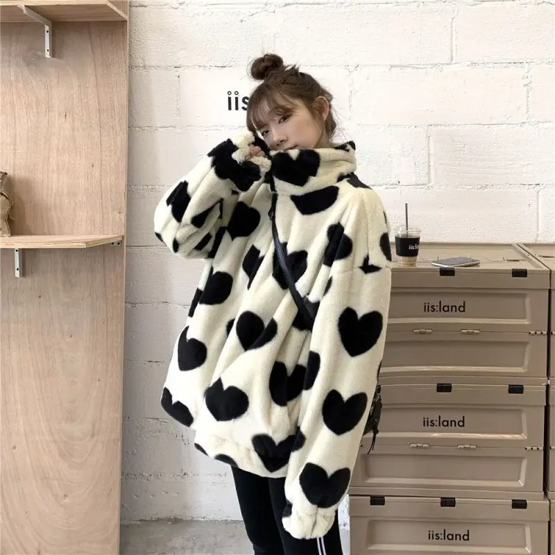 Sweet Love Lamb Plush Coat Women's Faux Fur Top Winter Warm Cotton Jacket
