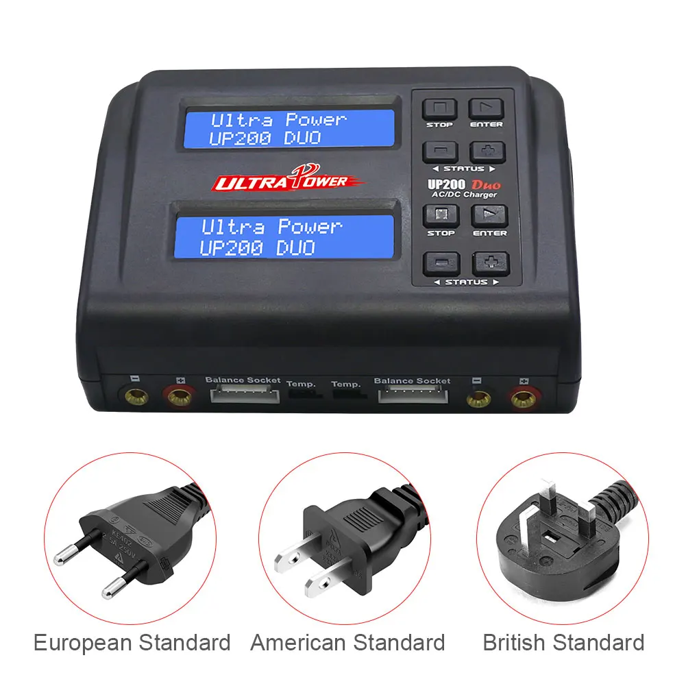 

RC Drone Charger Ultra Power UP200 Duo Dual Ports 200W AC DC Battery Chargers for RC Drone Fast Lithium NiMH / NiCD Battery