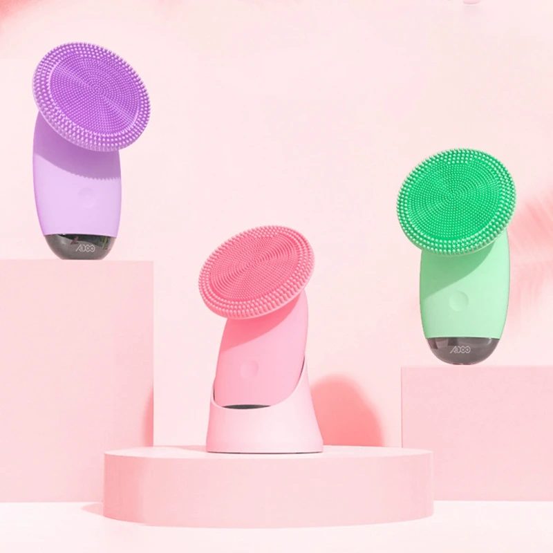 

Электрическая Очищающая щетка для лица, звуковая вибрация, кожа, Массажная щетка, силиконовая Очищающая щетка