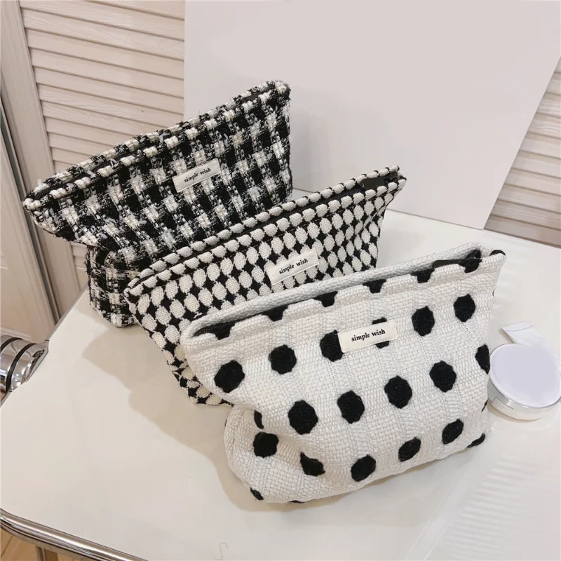 

Elegant Women's Clutch Cosmetic Bags Lattice Dots Print Organizer for Makeup Cases Female Toiletry Washing Storage Bag Pouch