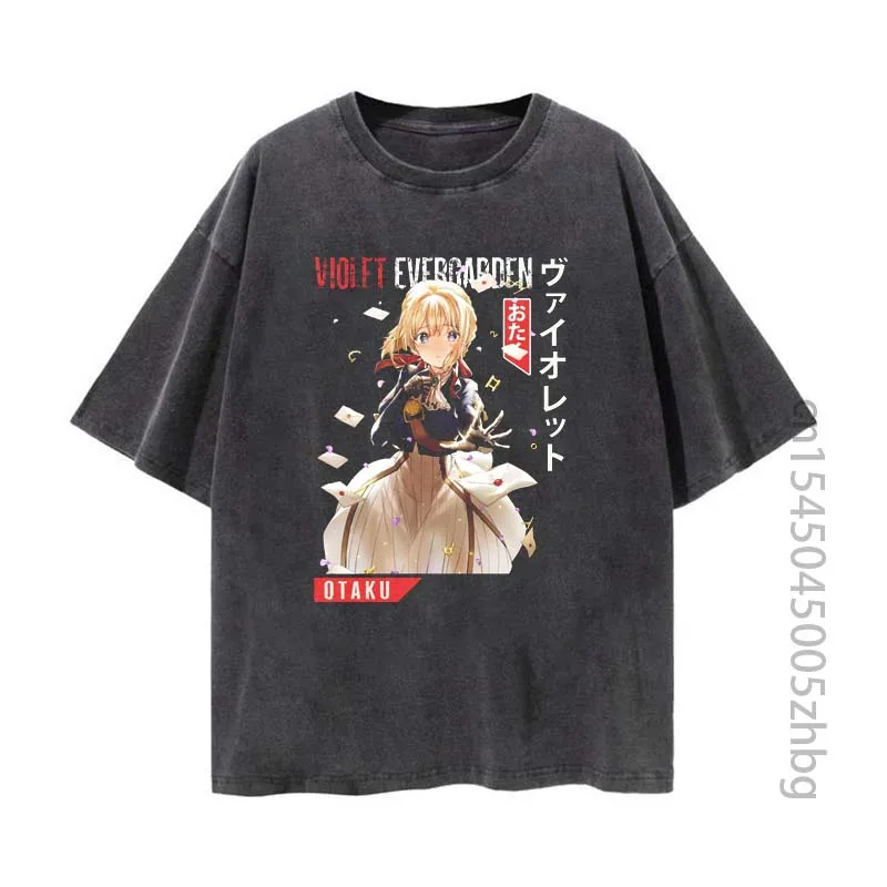 

Violet Evergarden Anime Woman Shirt Streetwear Harajuku Vintage Distressed Tshirt Manga Graphic T Shirt Men Tops Tees