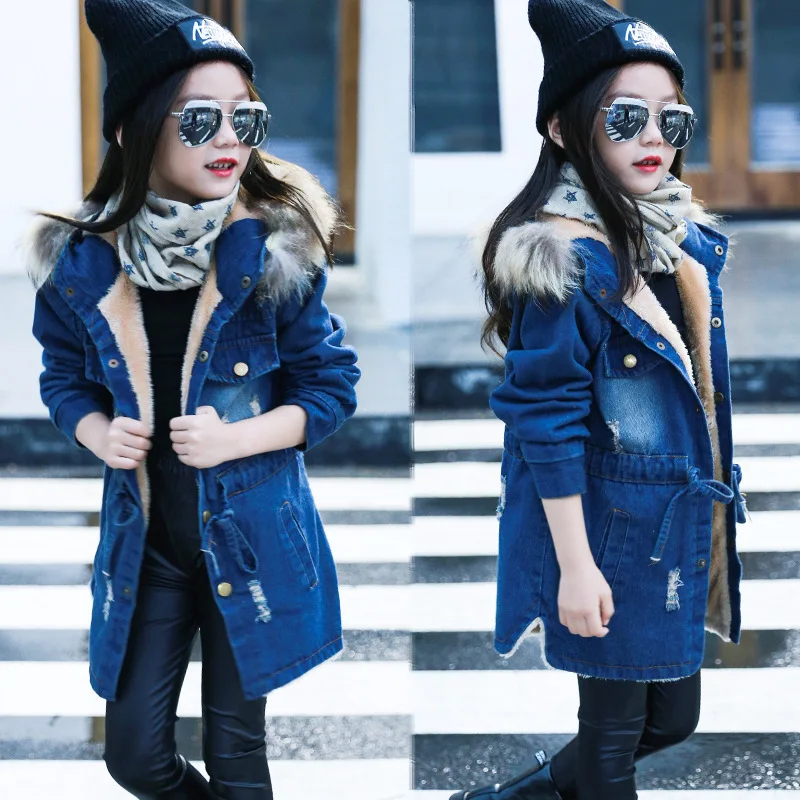 

2022 New Fashion Jean Jacket Winter Coat Girl Clothes Long Windbreak For Girls Childrens Jacket Suit Kids Coat 4-12 Years Old