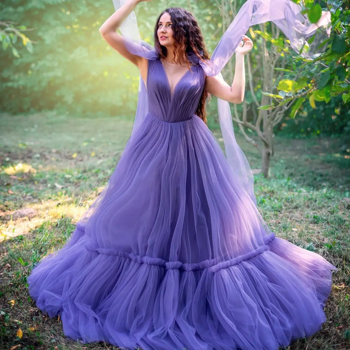 

Женское вечернее платье It's yiiya, светло-Фиолетовое длинное фатиновое платье с запахом для выпускного вечера на заказ на лето 2019