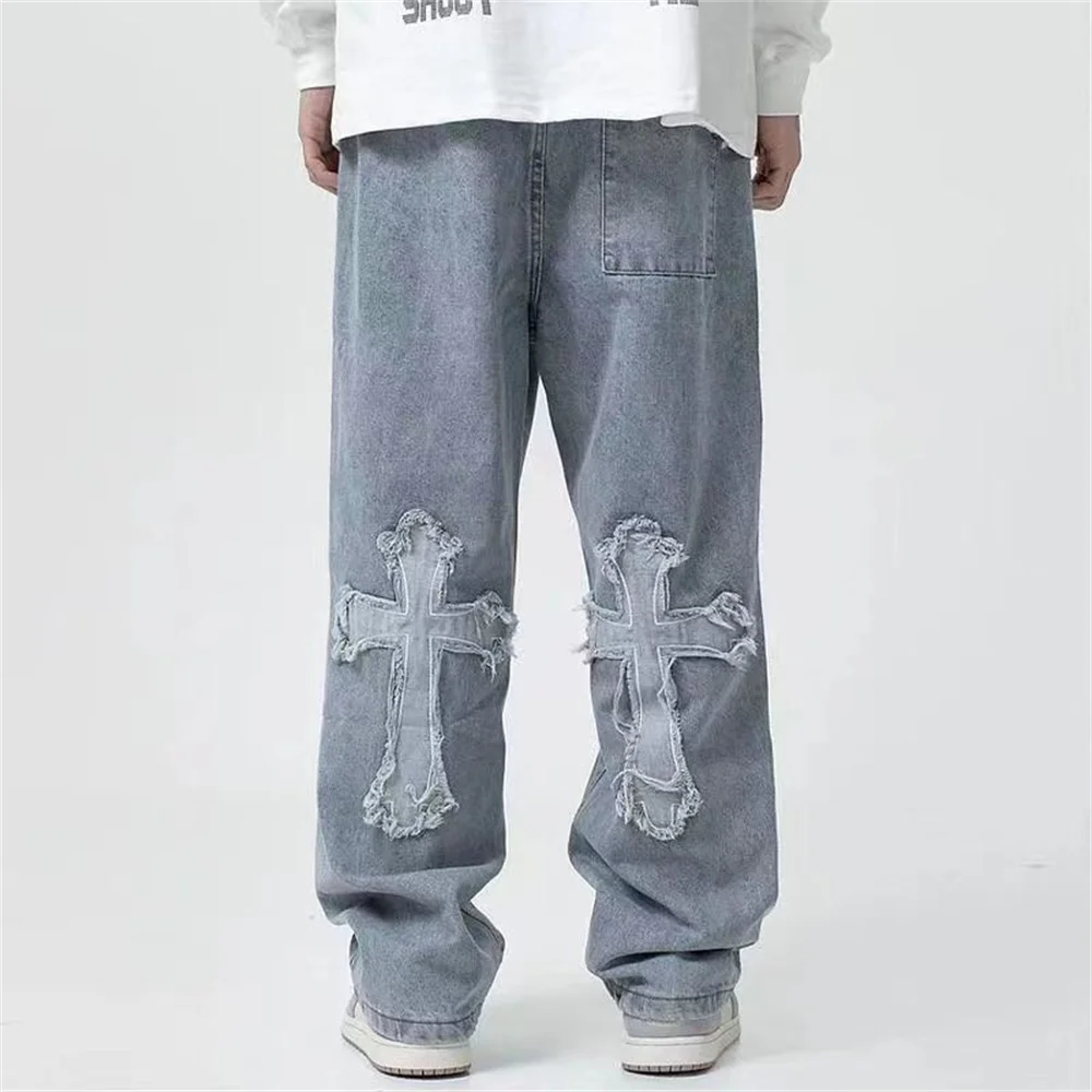 Men Streetwear Baggy Jeans Trousers Cross Hip Hop European Mens Loose Jeans Pants Women Oversized Boyfriend Jeans Denim Jeans