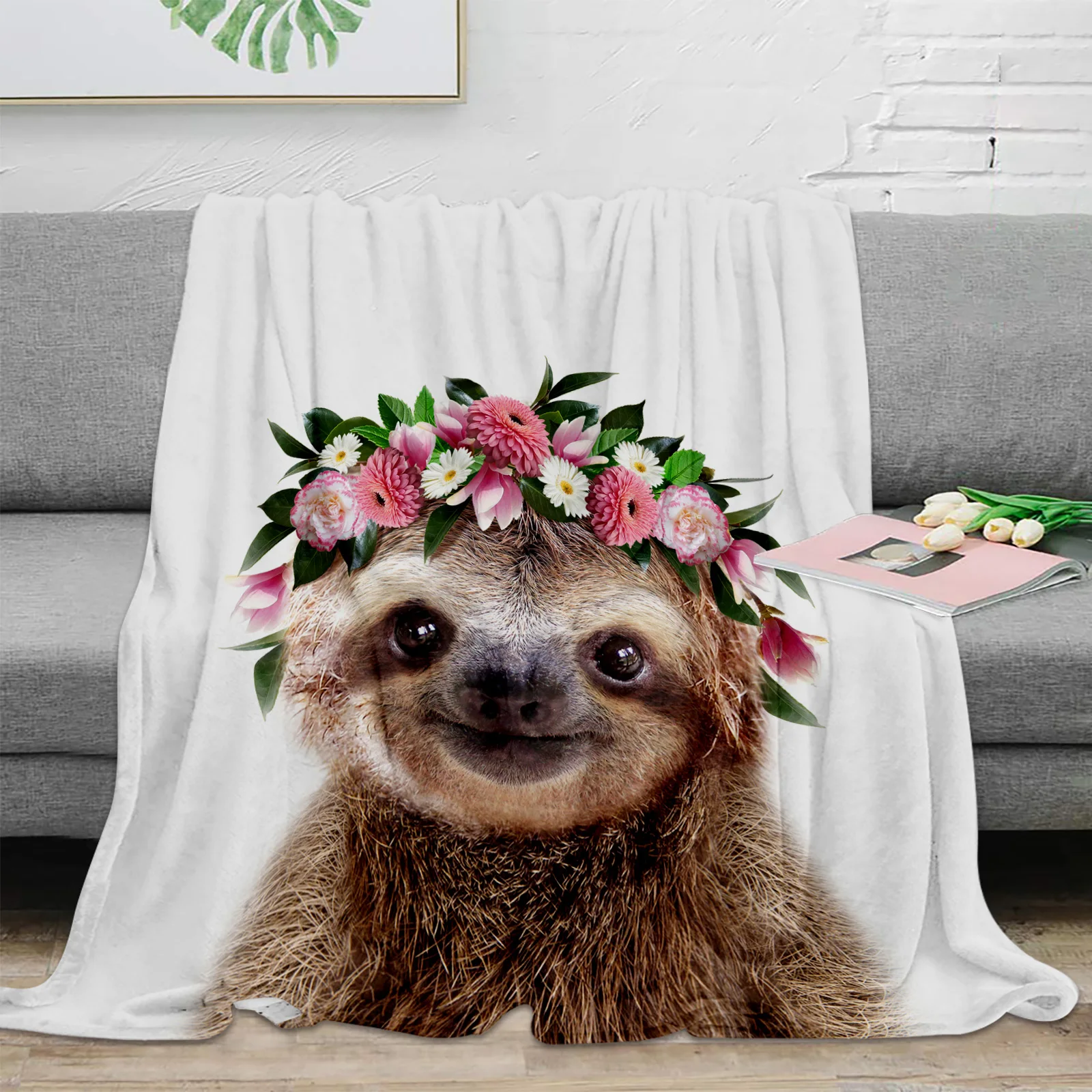 

Baby Sloth Throw Blanket For Sofa Bed Bedroom Bedspread Soft Microfiber Flannel Throw Blanket For Kids Gifts