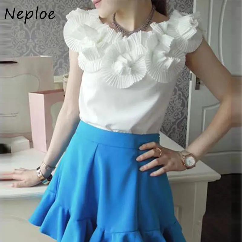 Neploe плиссированная блузка с разрезным вырезом и стереодизайном корейская летняя