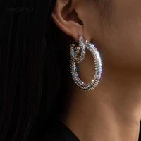 ingesight z steampunk shiny full iced out rhinestone crystal hoop earrings luxury bling basketball loop earrings women jewelry
