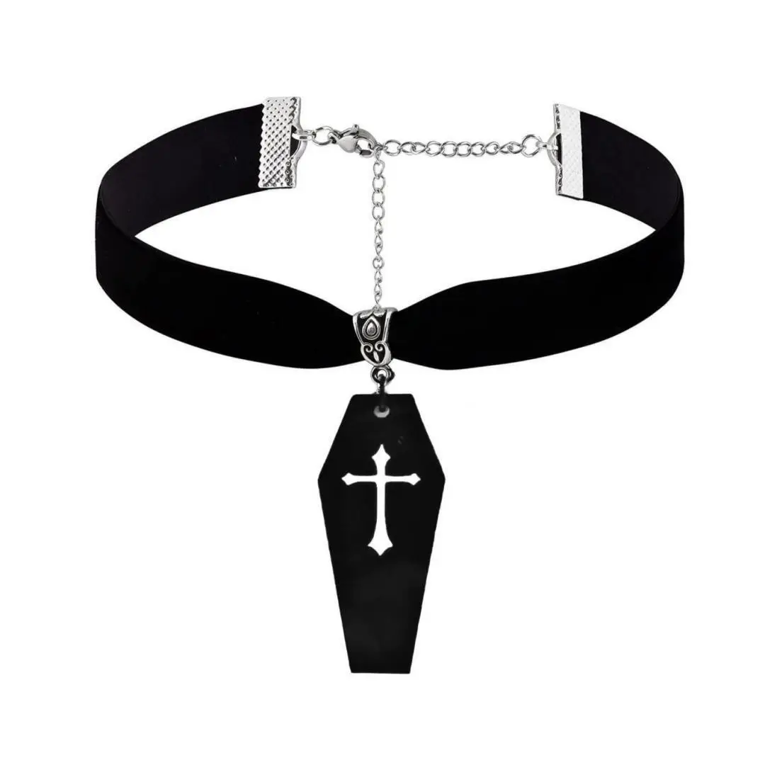 Женское ожерелье с подвеской Goth черное крестом в гробу подвеска-чокер стиле панк