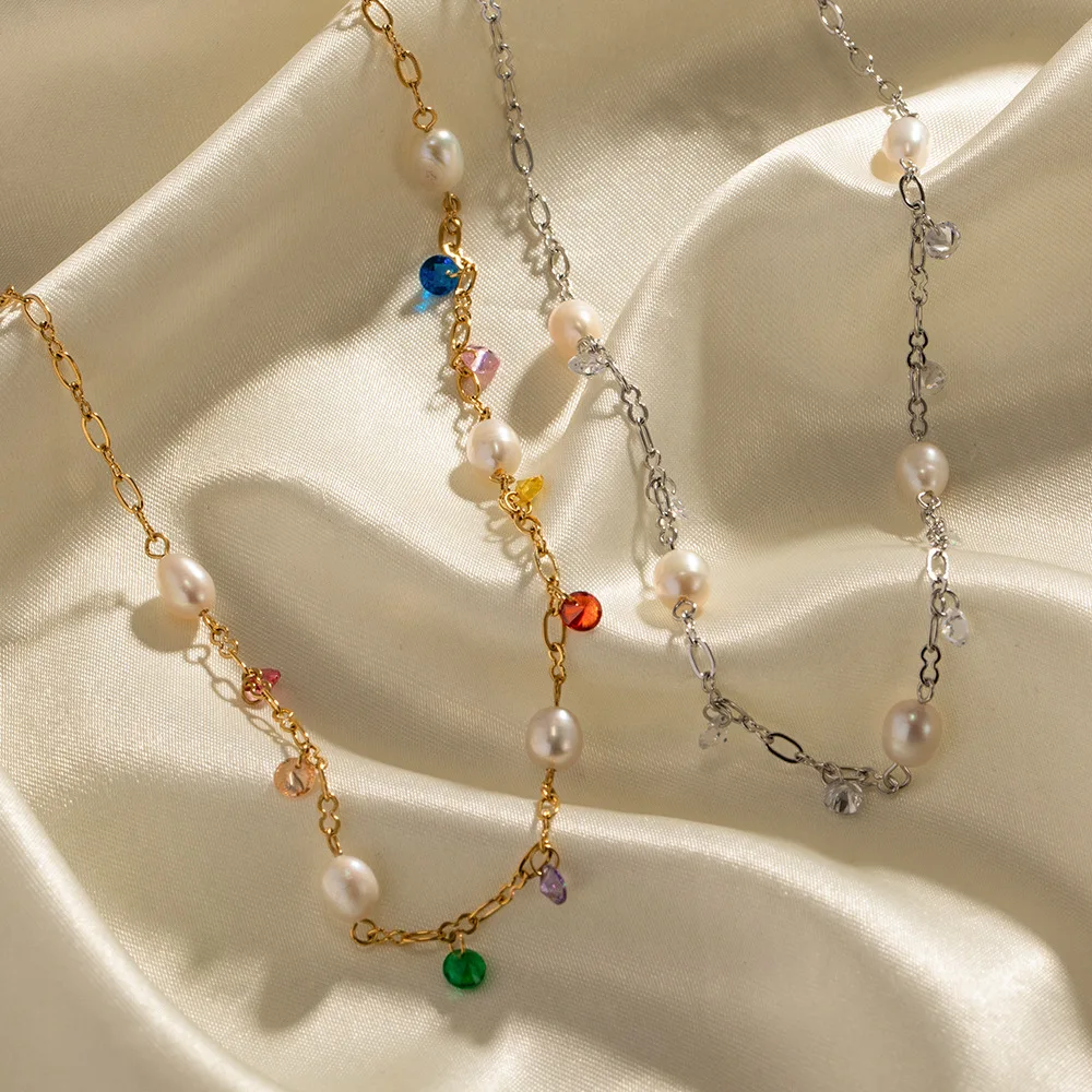 

Summer Little Fresh 16K Gold Color Zircon 5 Freshwater Pearl Tassel Necklace High-Grade Non-Fading Ornament Wholesale