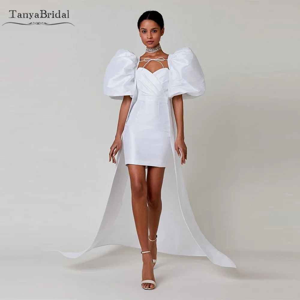 

Puffy Sleeved Wedding Cape Long Jacket ,Taffeta Fashion Bridal Outfit Chic DJ247