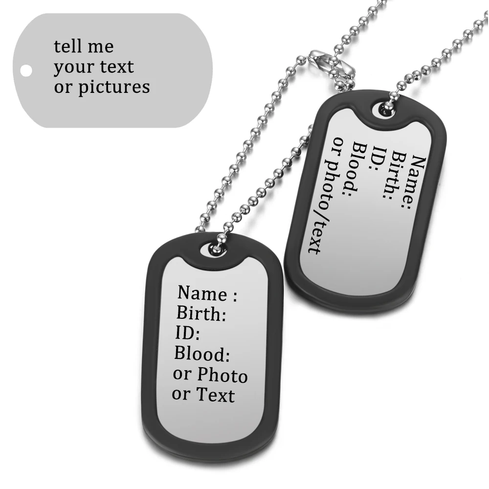 Personalized Stainless Steel Dog Military Army Tags Customized Laser Engraved Name Character Photo Picture Bead Chain Necklace