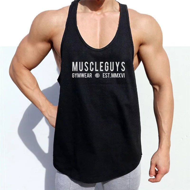 

Бренд Muscleguys, летняя жилетка для бега, Мужская быстросохнущая одежда для тренажерного зала, бодибилдинга, фитнеса, майка, рубашка без рукавов, тренировочные майки