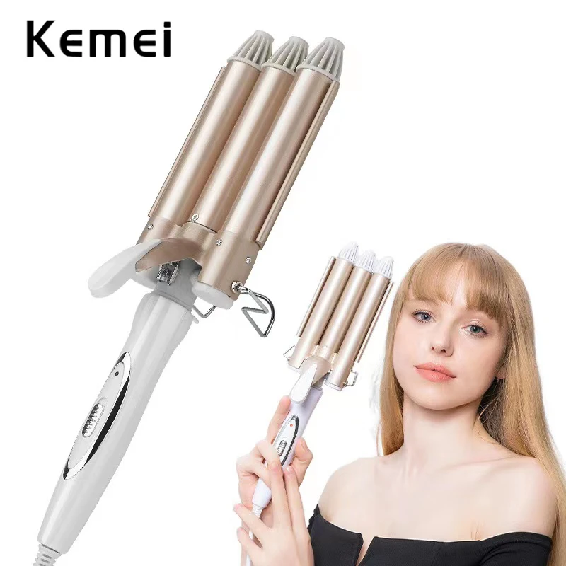 

Профессиональные электрические бигуди Kemei, инструменты для завивки волос, щипцы, керамический стайлер для волос с тройным цилиндром, инструменты для укладки волос