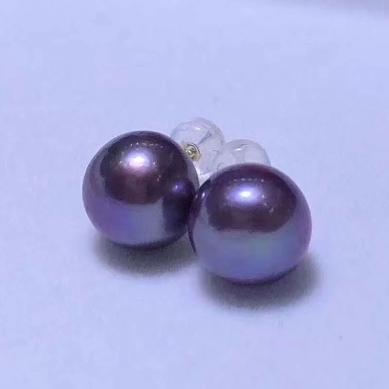 

ED008 Lefei Flaw White Purple Luxury Simple Strong Luster 6-10mm Freshwater Edison Round Pearl Earrings Women 925 Silver Jewelry