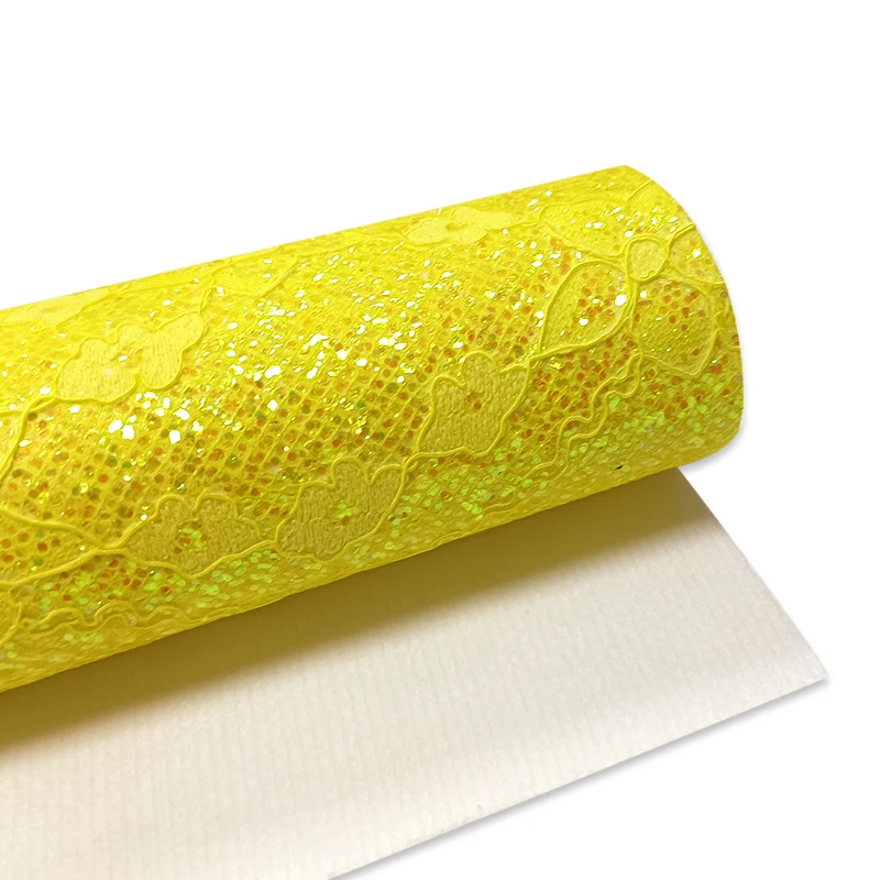 

Solid Color Flower Lace Chunky Glitter Faux Leather Sheet Velvet Backing for Making Shoes/Bags/DIY Accessories