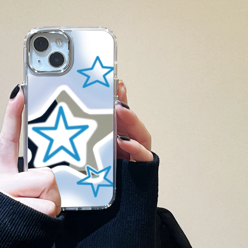 

Ins Korean Cute Stars Mirror Phone Case For iPhone 14 Pro Max Case For iPhone 11 13 12 Pro Max X XS Max XR Shockproof Soft Cover
