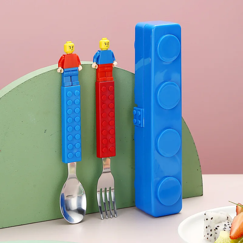 

Kids Assembly Building Block Toys Cartoon 304 Stainless Steel Fork Spoon Tableware Sets Toy Children Blocks Funny Puzzle Toys