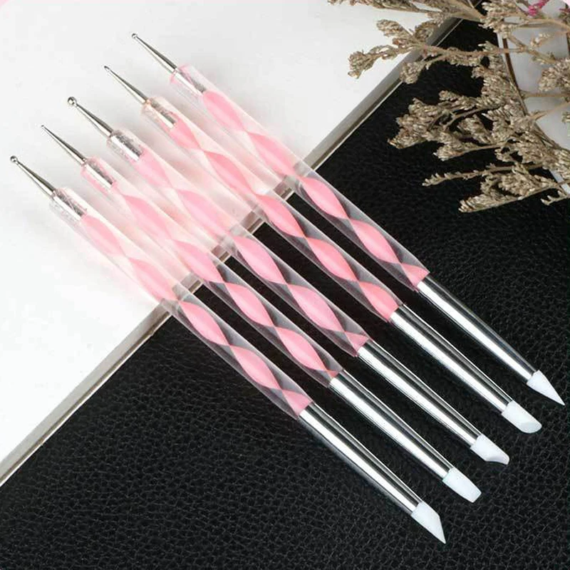 

2 Way Nail Art Acrylic Silicone Point Flower Nail Dotting Pen Manicure Brushes for Nail Art Gel Nail Polish Tools Professional