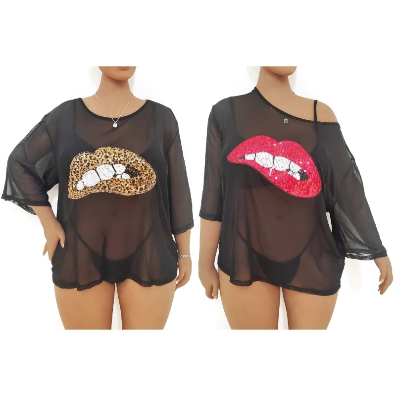 

A5KC Womens Long Sleeve Round-neck Swimsuit Beach Cover Up Sheer-Lace Bikini Cover-ups Beachwear Bathing Suits Beach Dress
