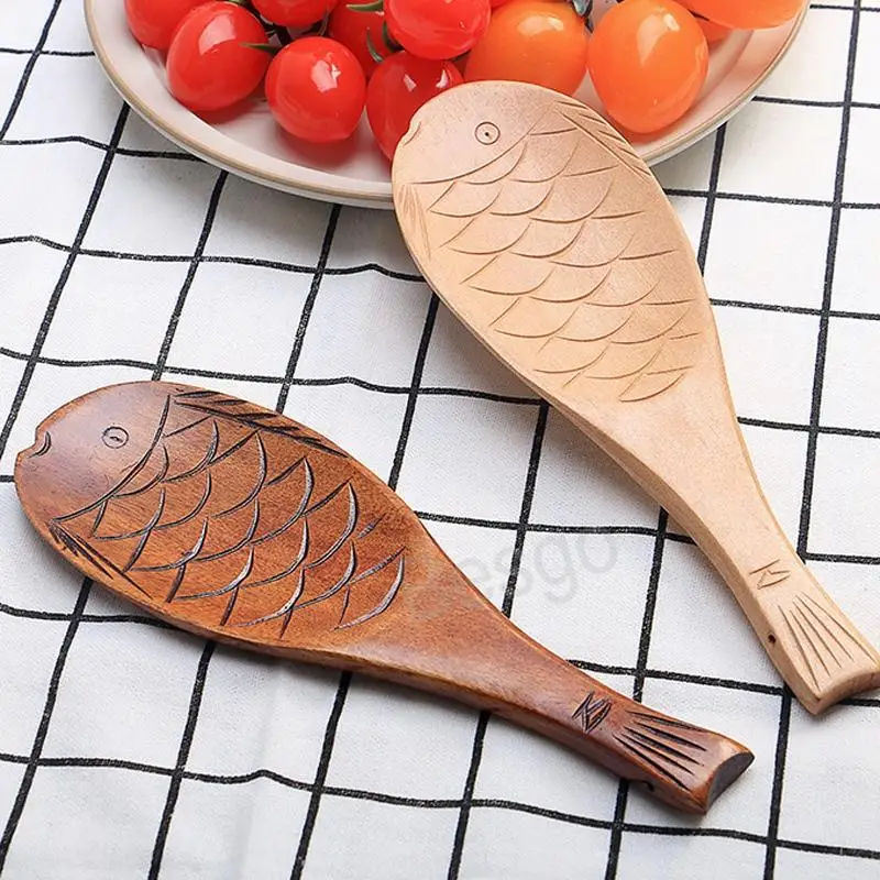 

Wooden Fish Shape Soup Spoon With Pattern Soups Spoons Thickened Rice Scoop Hotel Dining Room Cooking Scoops Kitchen Tool