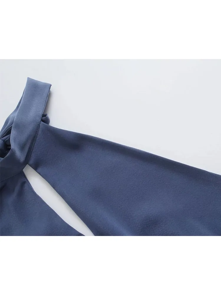 Женское длинное платье на бретельках повседневное однотонное с высокой талией и