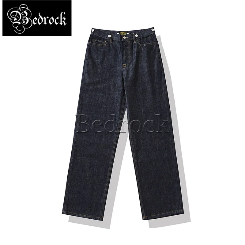 15oz denim straight loose wide-leg primary color jeans railway blue striped overalls suspenders men Amekaji motorcycle overalls