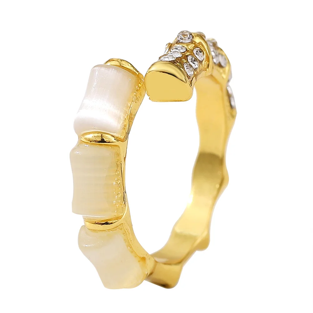 

New Alloy Geometric Bamboo Ring Jewelry Adjustable Opening For Women Female Cat's Eye Stone Gold Color Trend Jewelry