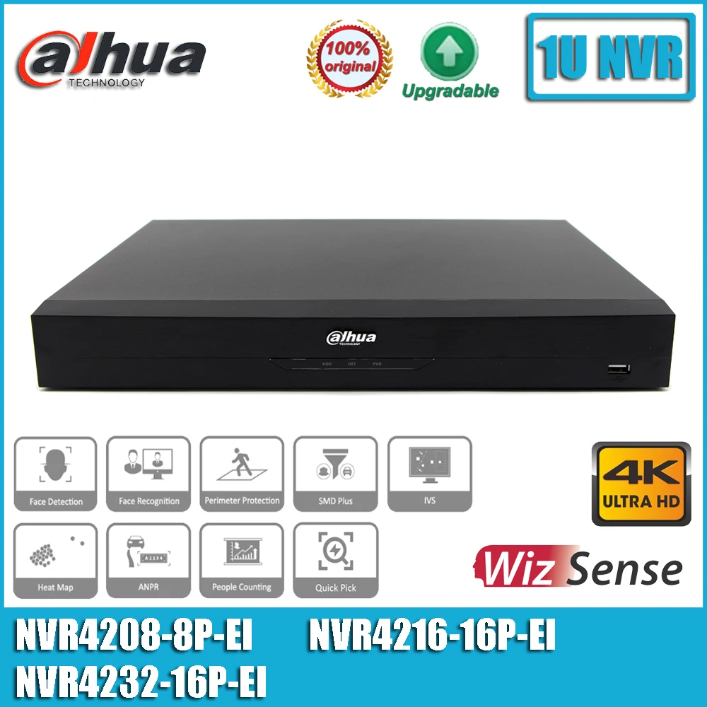 Сетевой видеорегистратор Dahua NVR4208-8P-EI NVR4216-16P-EI и NVR4232-16P-EI 8/16/32 канала 1U 8/16 POE WizSense NVR