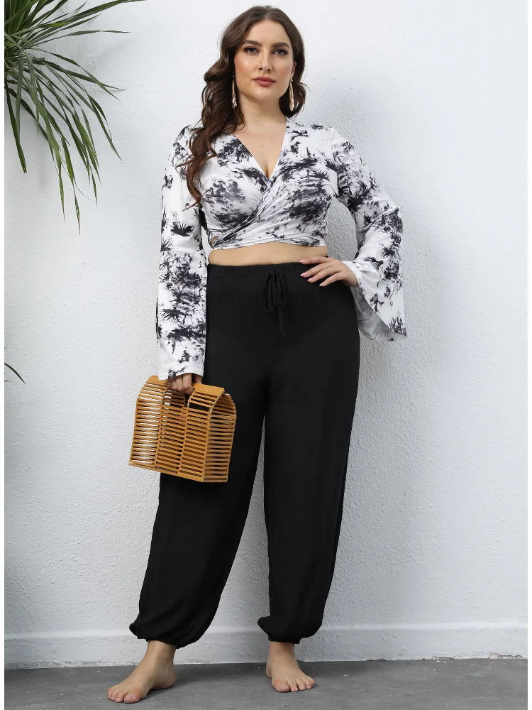 Plus size women beach pants casual loose wide-leg bloomers light pants plus size pants